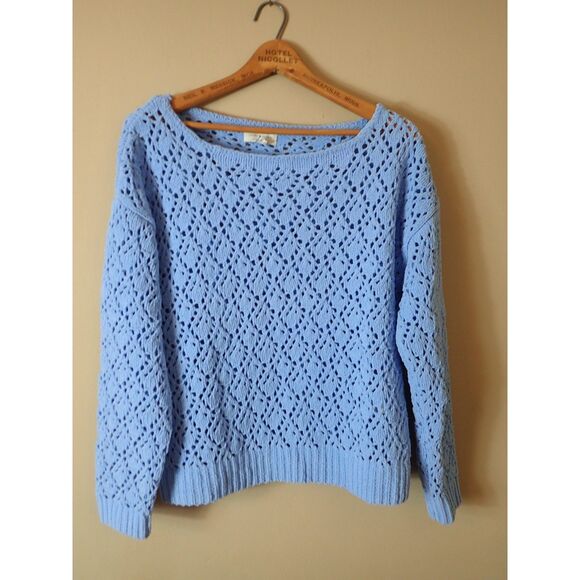 Lucky Brand Sweater Women Small Blue Open Stitch Loose Knit Pullover New - Picture 1 of 7